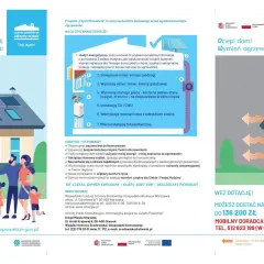 Plakat informuje o dotacjach na ocieplenie budynku i wymianę ogrzewania w ramach programu "Czyste Powietrze".
