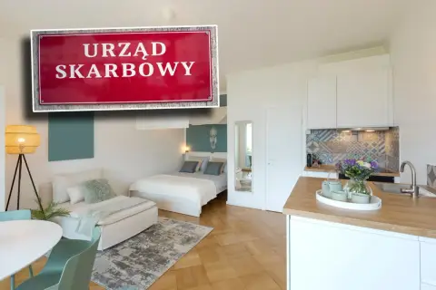 Urzad Skarbowy kontroluje wspólnotę mieszkaniową. Wnętrze mieszkania z sypialnią i aneksem kuchennym.