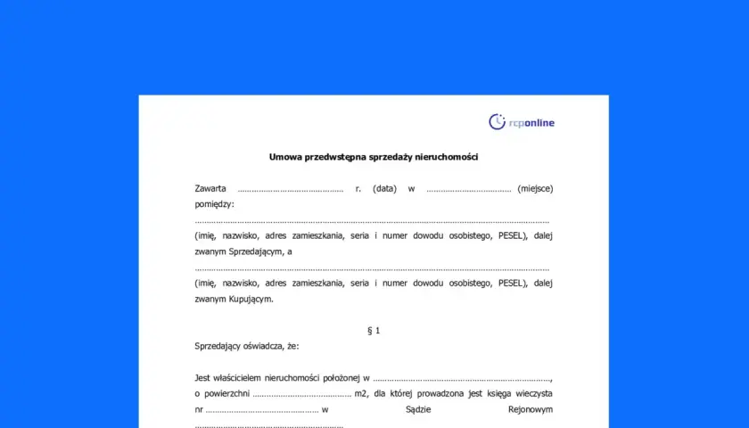 Umowa przedwstępna sprzedaży nieruchomości zawiera dane sprzedającego i kupującego, powierzchnię nieruchomości oraz numer księgi wieczystej.